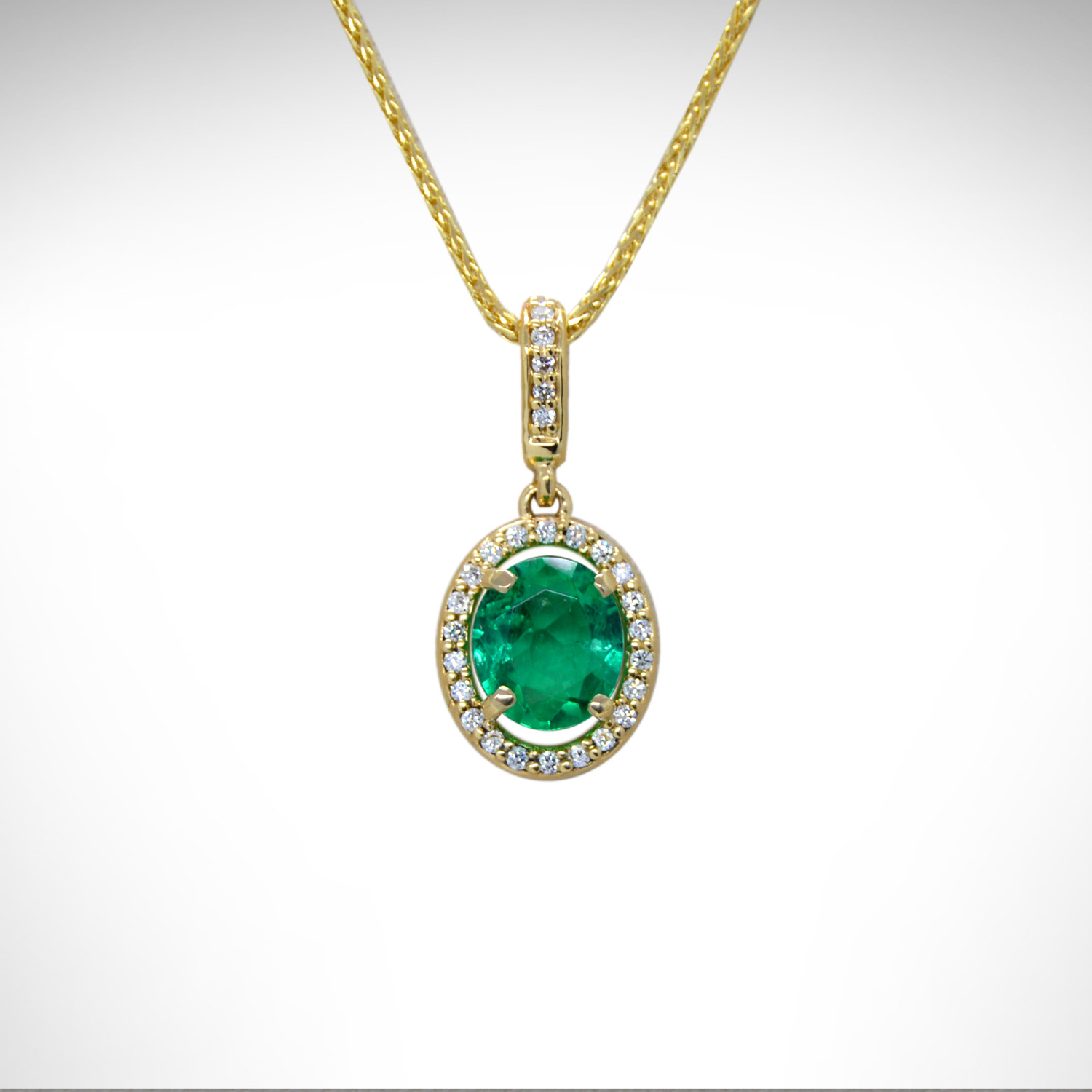 Natural Oval Emerald Real Diamond Pendant Necklace 14k Yellow Gold over Base 