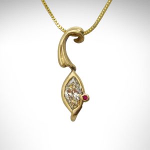 Yellow Gold, Marquise Diamond, Ruby Necklace, Custom Design