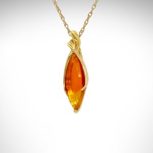 mexican fire opal gemstone, bicolor orange and yellow, pendant in yellow gold designed by Morgan's Treasure