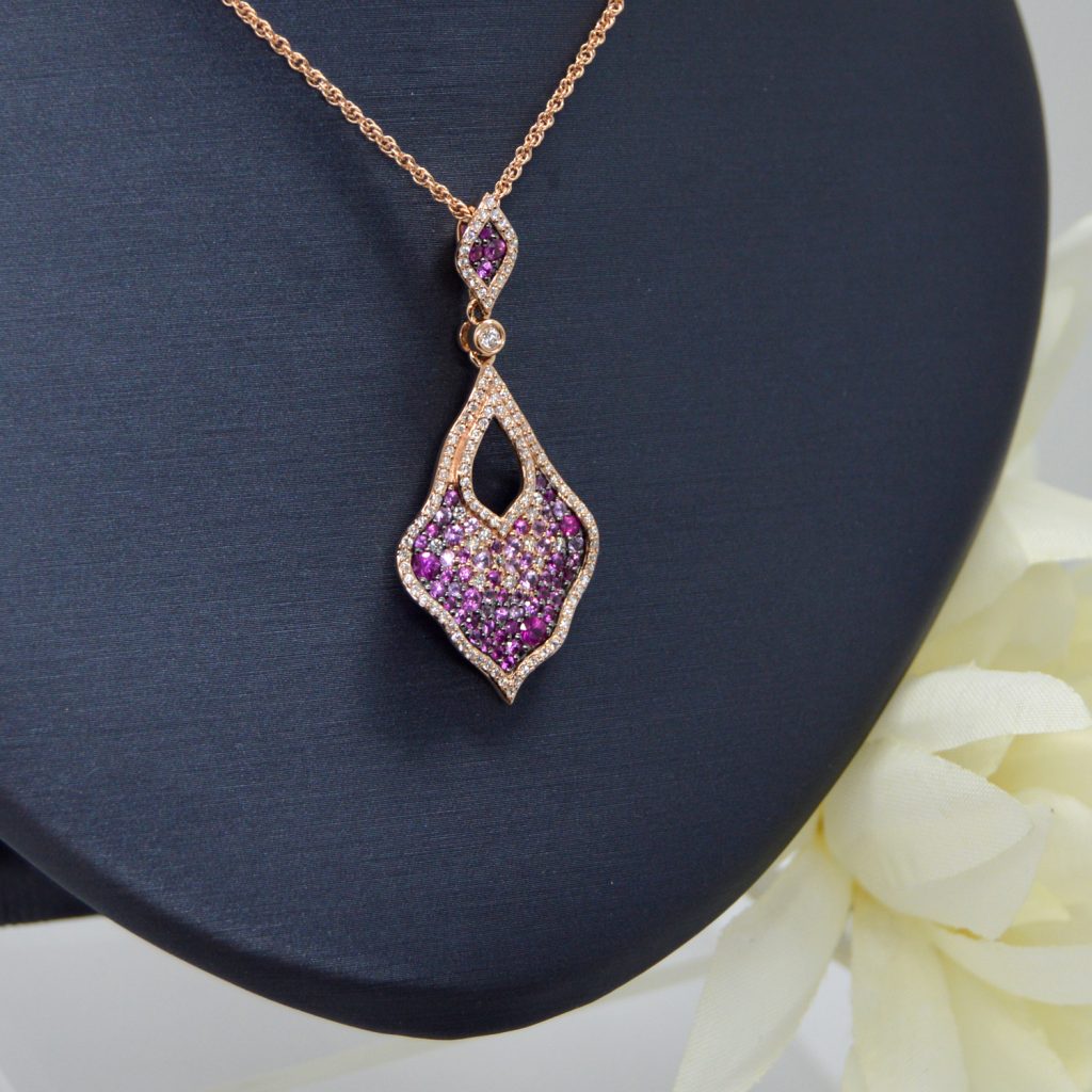 Allison Kaufman necklace in 14K rose gold with pink sapphires and diamonds
