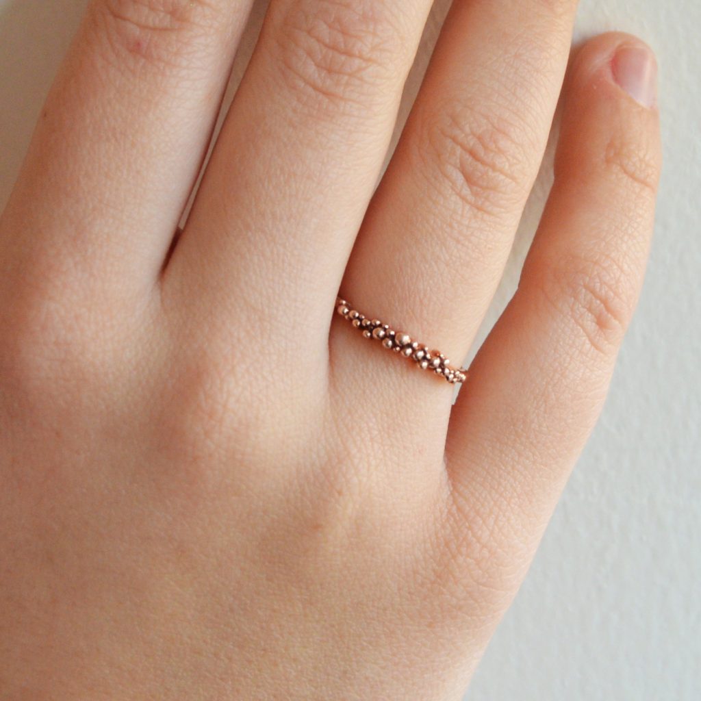 rose gold stackable ring with bubble design in 14k