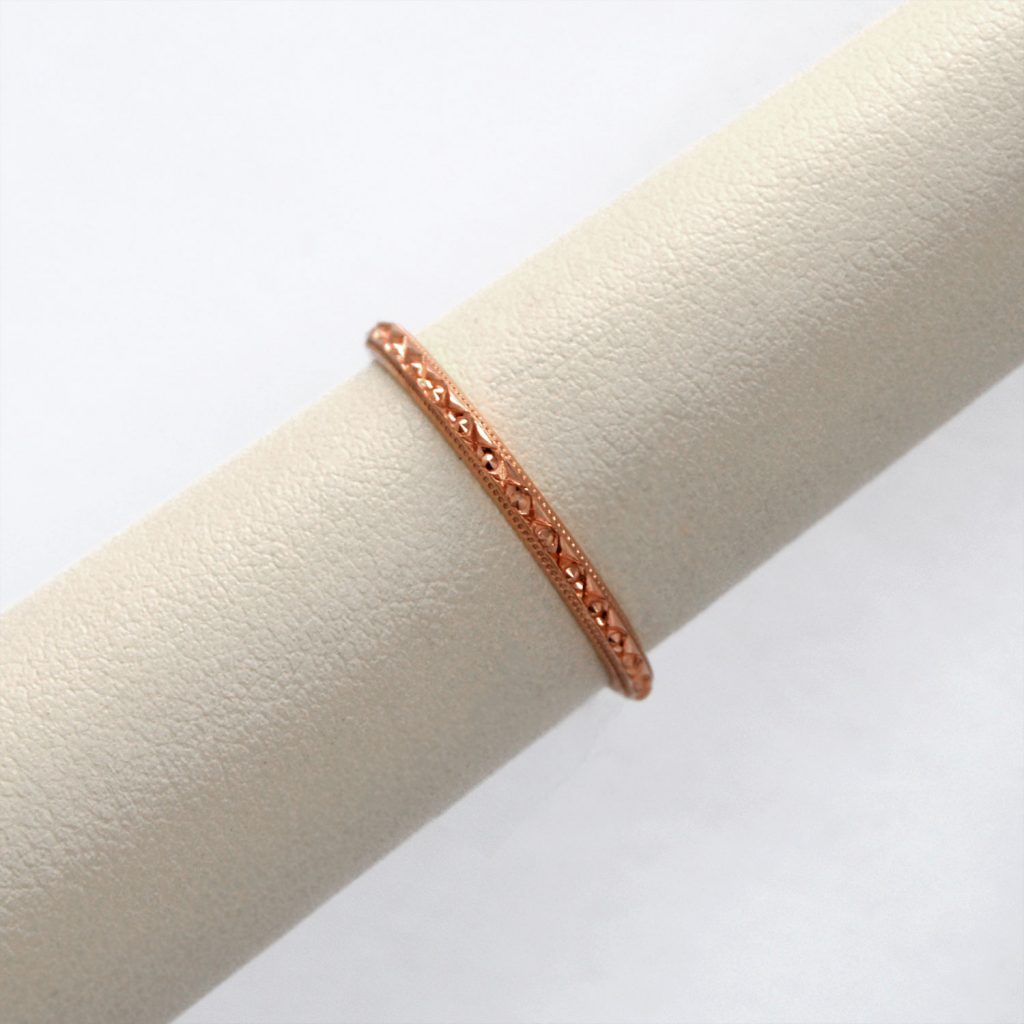 14K rose gold engraved wedding band or stackable ring