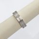 Mens wedding band in 14k white gold with brushed finish and polished carved linear design