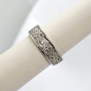 Studio 311 carved 14K white gold wedding band with celtic dragon design