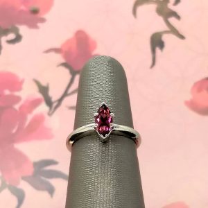 Marquise pink tourmaline ring in 14k white gold