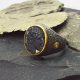 Carv ed onyx ring with intaglio portrait profile, oxidized sterling silver with an accent diamond and 24k gold
